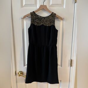 LOFT Black Dress with Gold Lace Detail